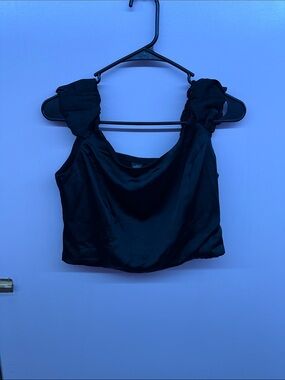 wild fable Black Satin Ruffle Strap Crop Camisole